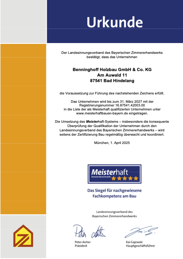 Urkunde Meisterhaft bis 2027